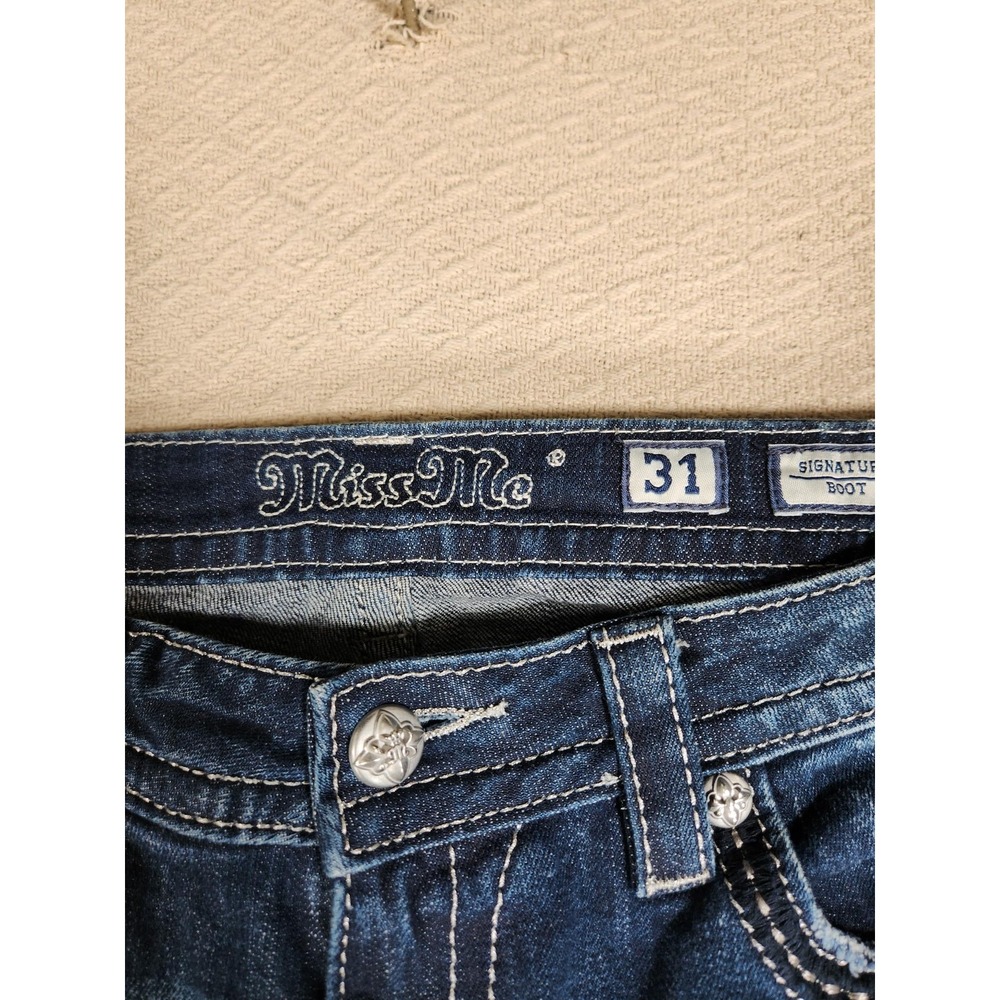 Miss Me Bootcut Jeans Women Size 31 Dark Blue Mid Rise Cotton Blend Pockets - Picture 3 of 10